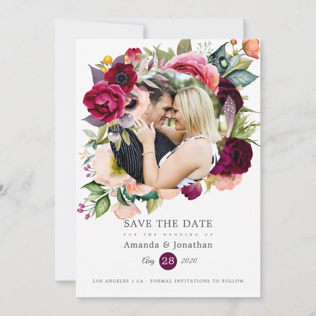Save The Date Photo de mariage floral aquarelle Boho (Devant)