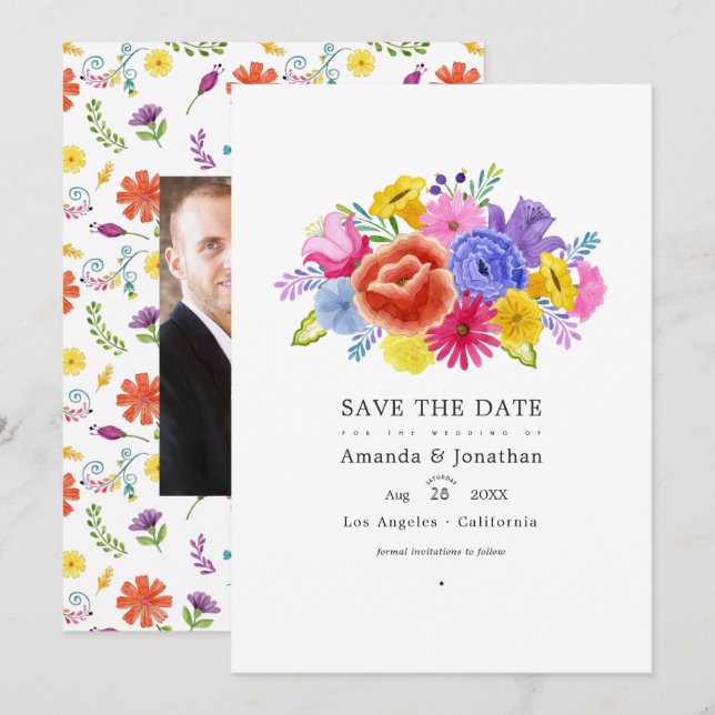 Save The Date Photo de mariage floral aquarelle Fiesta (Devant / Derrière)