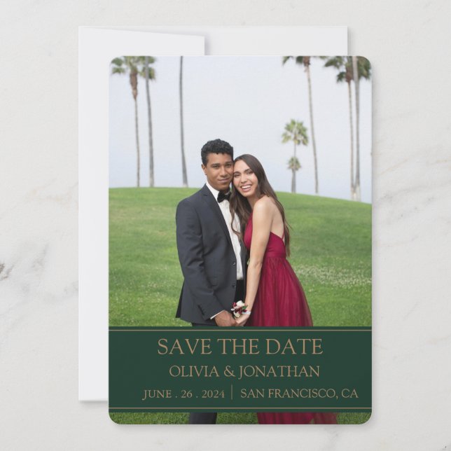 Save The Date Photo de mariage floral aquarelle vert émeraude (Devant)