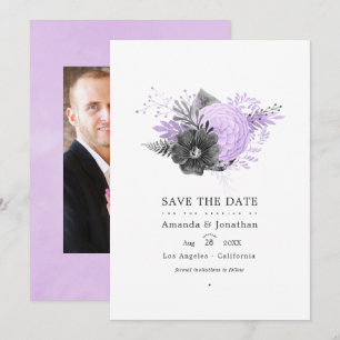 Save The Date Photo de mariage floral lilas et charbon