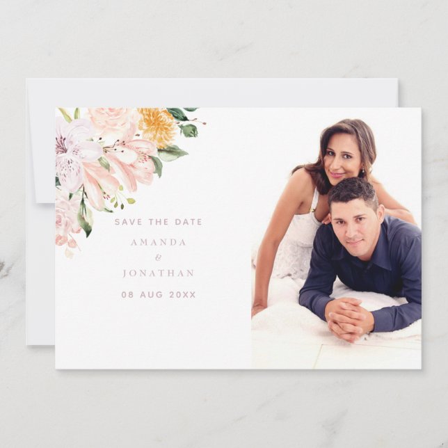 Save The Date Photo de mariage floral pastel (Devant)