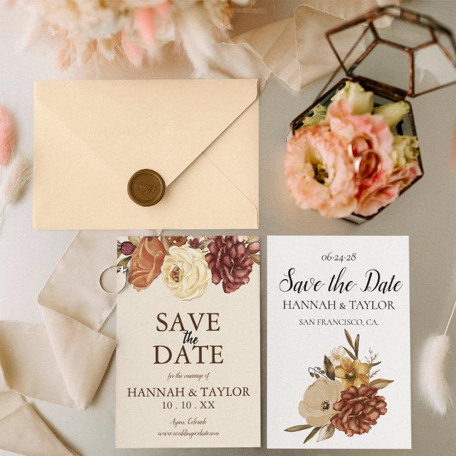 Save The Date Photo de mariage floral rustique boho d'automne (Créateur téléchargé)