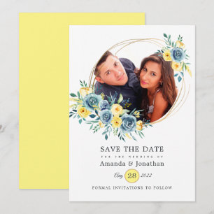 Save The Date Photo de Mariage floral turquoise et jaune