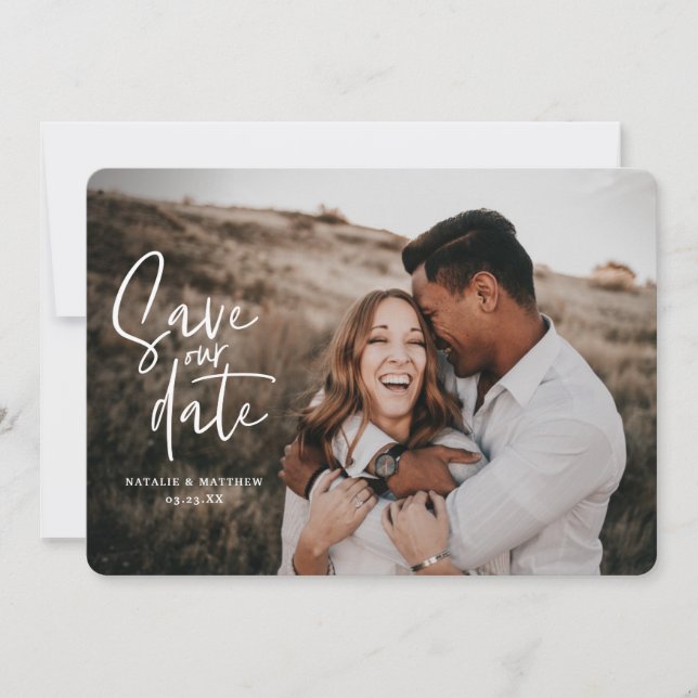 Save The Date Photo de mariage géométrique et manuscrit (Devant)