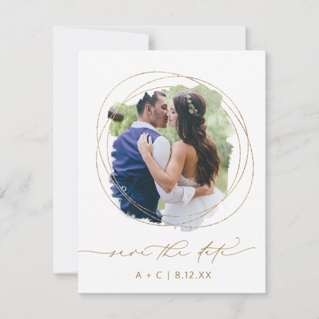 Save The Date Photo de mariage géométrique verdure aquarelle (Devant)