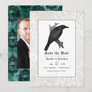 Save The Date Photo de mariage gothique crâne et dentelle