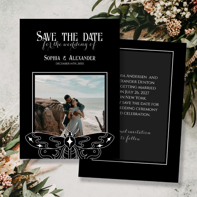 Save The Date Photo de mariage gothique noir et blanc de style s (Créateur téléchargé)