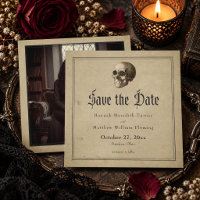 Photo de mariage Halloween squelette gothique vint