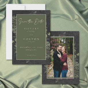 Save The Date Photo de mariage hivernal élégant avec pin et baie