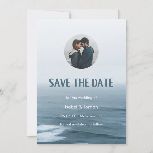 Save The Date Photo de mariage minimal à la plage Enregistrer la (Devant)