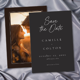 Save The Date Photo de mariage minimaliste au charbon noir éléga