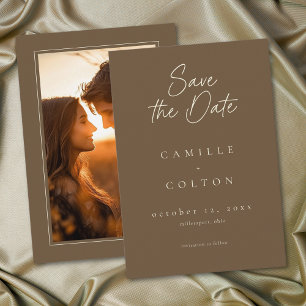 Save The Date Photo de mariage minimaliste élégant au cacao marr