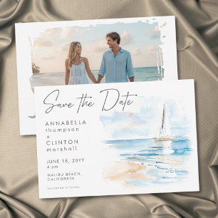 Save The Date Photo de mariage moderne à l'aquarelle de la plage