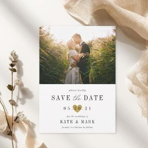 Save The Date Photo de mariage moderne au cœur doré