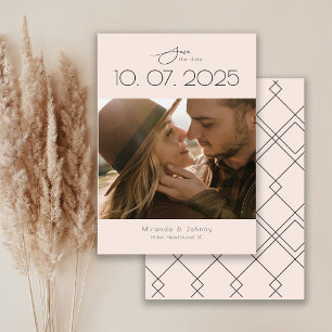 Save The Date Photo de mariage moderne avec topographie rose