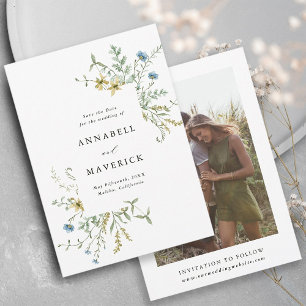 Save The Date Photo de mariage moderne boho Fleur sauvage délica