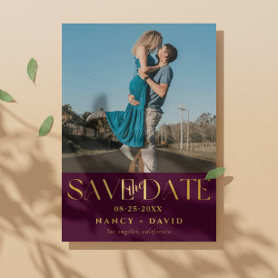Save The Date Photo de mariage moderne burgundy et or