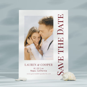 Save The Date Photo de mariage moderne en rouge bois de rose