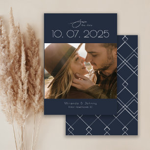 Save The Date Photo de mariage Navy Topographie Moderne
