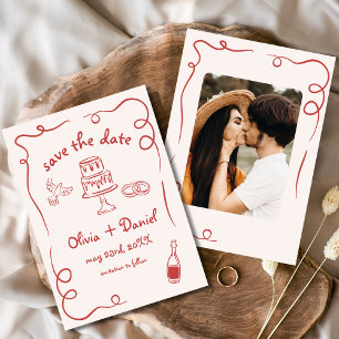 Save The Date Photo de mariage rouge dessinée à la main de maniè