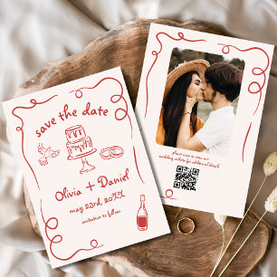 Save The Date Photo de mariage rouge dessinée à la main, fantais