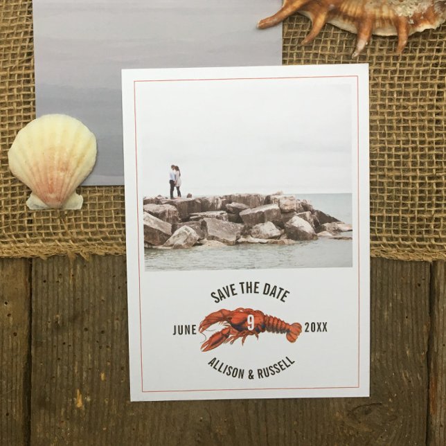 Save The Date Photo de mariage rustique Chambray Lobster (Créateur téléchargé)