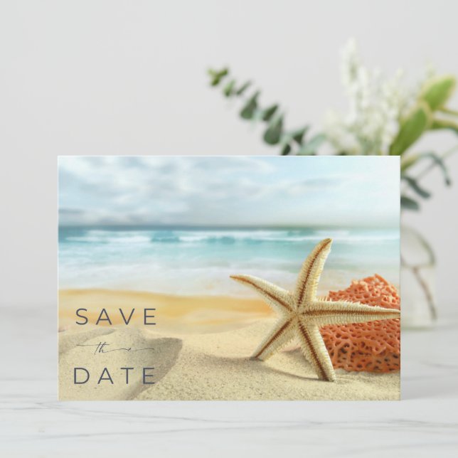 Save The Date Photo de mariage sur la plage côtière (Debout devant)