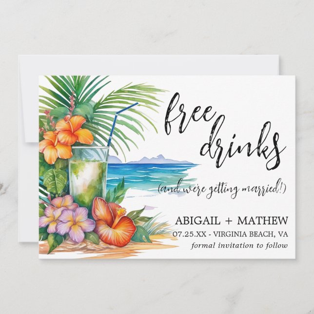 Save The Date Photo de mariage tendance plage cocktail tropical  (Devant)
