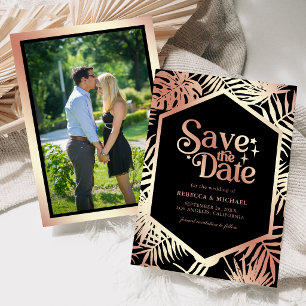 Save The Date Photo de mariage tropical à la rose noire et or