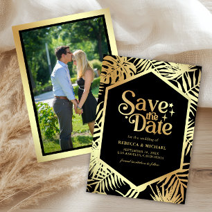Save The Date Photo de mariage tropicale à la palme d'or noir