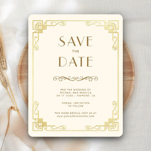 Save The Date Photo de mariage vintage Art Déco crème or