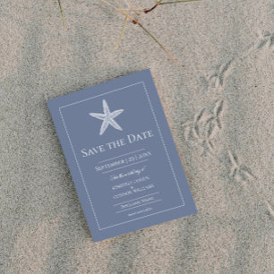 Save The Date Photo de monogramme d'étoile de mer bleu poussiére
