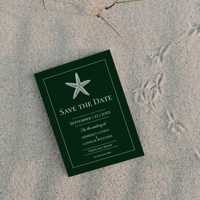 Save The Date Photo de monogramme d'étoile de mer vert émeraude (Emerald Green Starfish Monogram Photo Save the Date)
