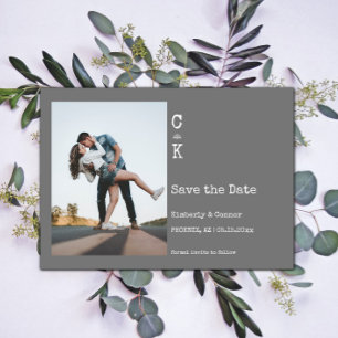 Save The Date Photo de monogramme minimaliste gris