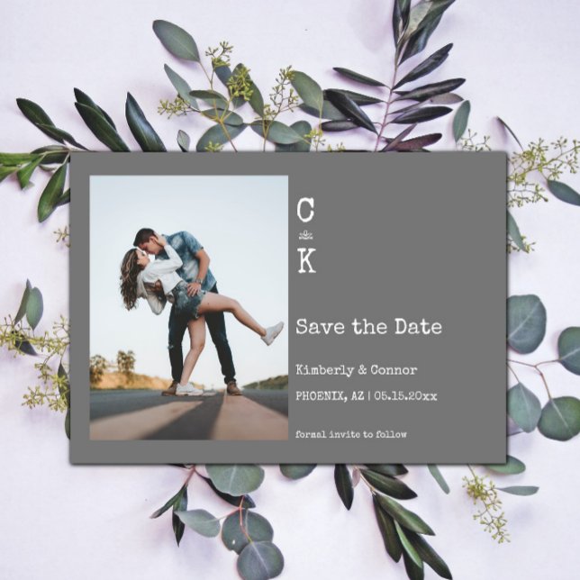 Save The Date Photo de monogramme minimaliste gris (Gray Minimalist Monogram Photo Save the Date)