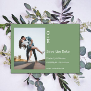 Save The Date Photo de monogramme minimaliste vert mousse