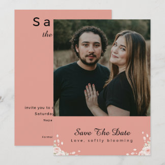 Save The Date Photo de Rose Pâle Murmurée Pétales Écriture Moder