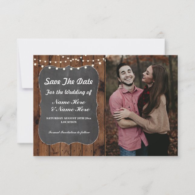 Save The Date Photo de sauvegarde de date Rustique Craie Bois In (Devant)