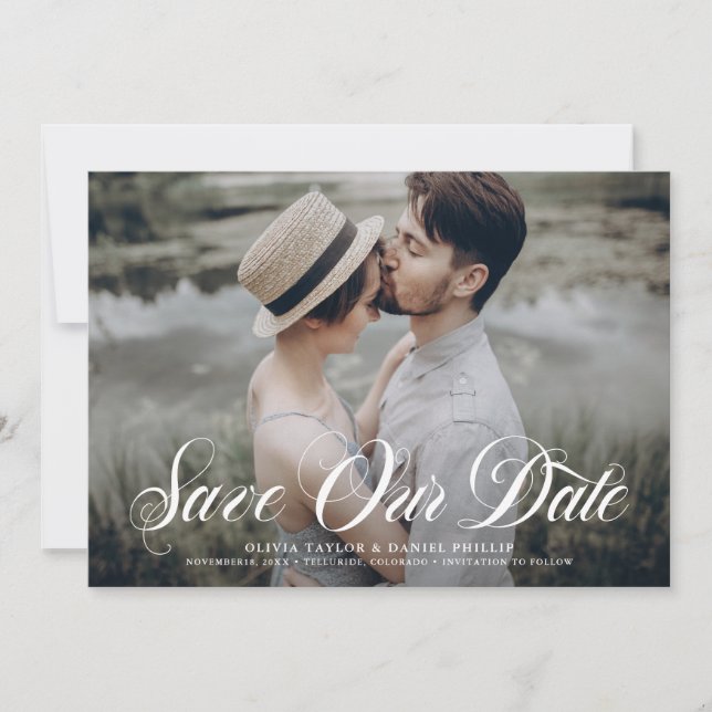 Save The Date Photo de script blanc élégant (Devant)
