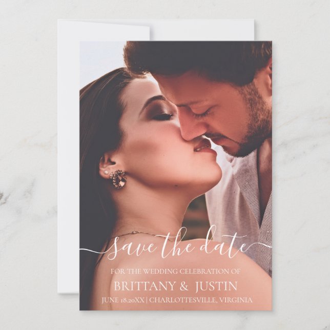 Save The Date Photo de script blanc simple et moderne (Devant)