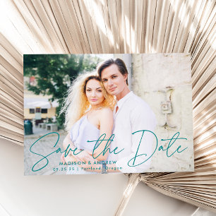 Save The Date Photo de script Turquoise manuscrit moderne