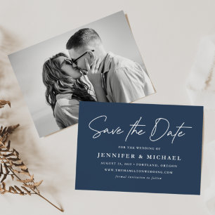 Save The Date Photo décontracté Script Navy