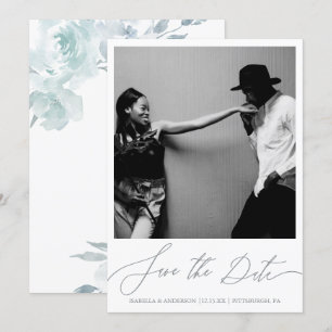 Save The Date Photo délicieuse de calligraphie florale bleue