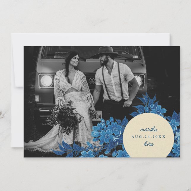 Save The Date Photo d'origine japonaise Blue Cherry Blossom (Devant)