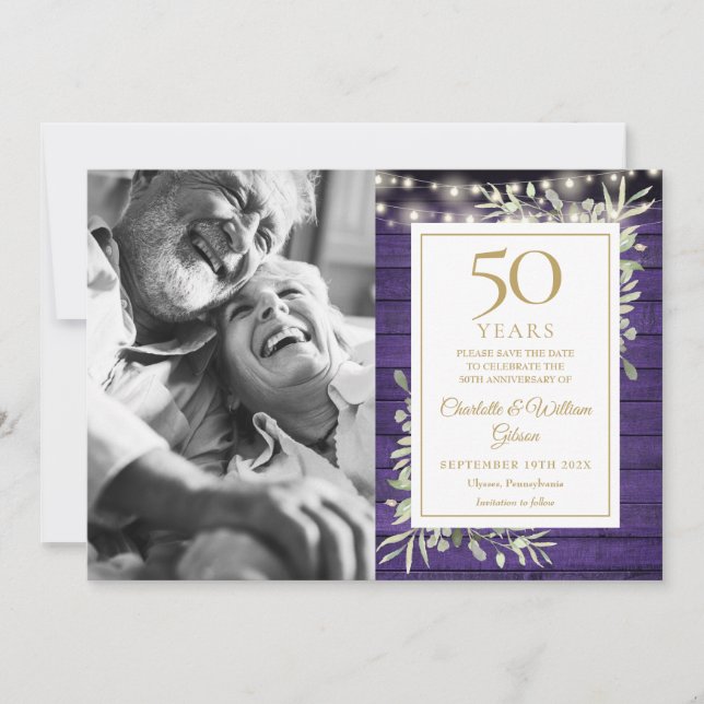 Save The Date Photo du 50e anniversaire des lumières du bois pou (Devant)