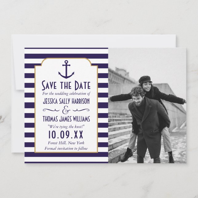Save The Date Photo du Mariage d'Ancre de la marine nautique et  (Devant)
