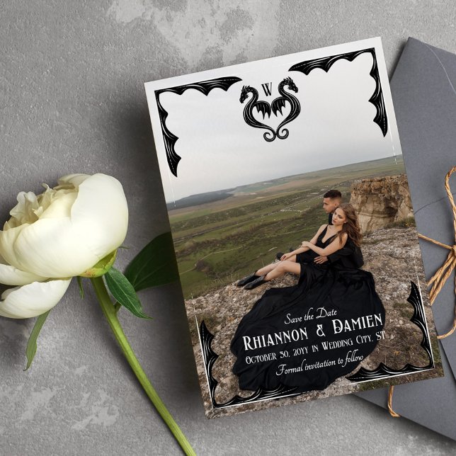 Save The Date Photo du Mariage de l'Imaginaire du dragon noir (Créateur téléchargé)