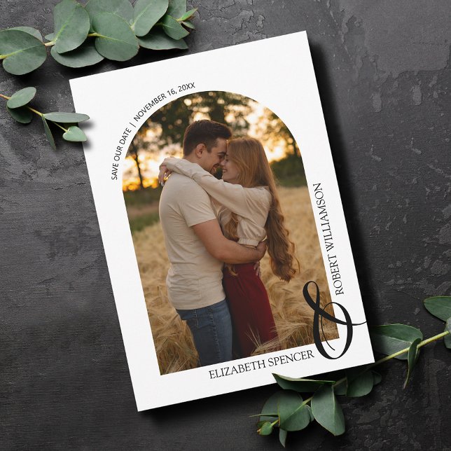 Save The Date Photo du Mariage du code QR Enregistrer la date (Arched photo wedding save the date cards with our website QR code on the back)