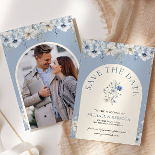 Save The Date Photo du Mariage Fleur sauvage Dusty Blue Boho