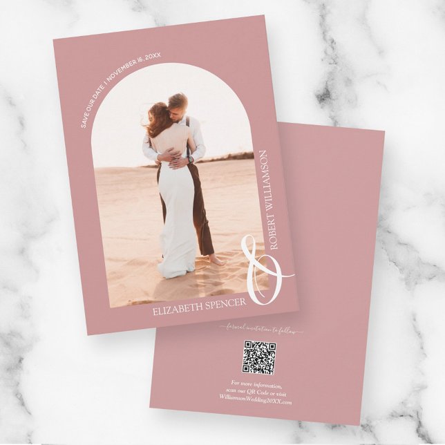 Save The Date Photo Dusty Rose QR Code Mariage (Créateur téléchargé)
